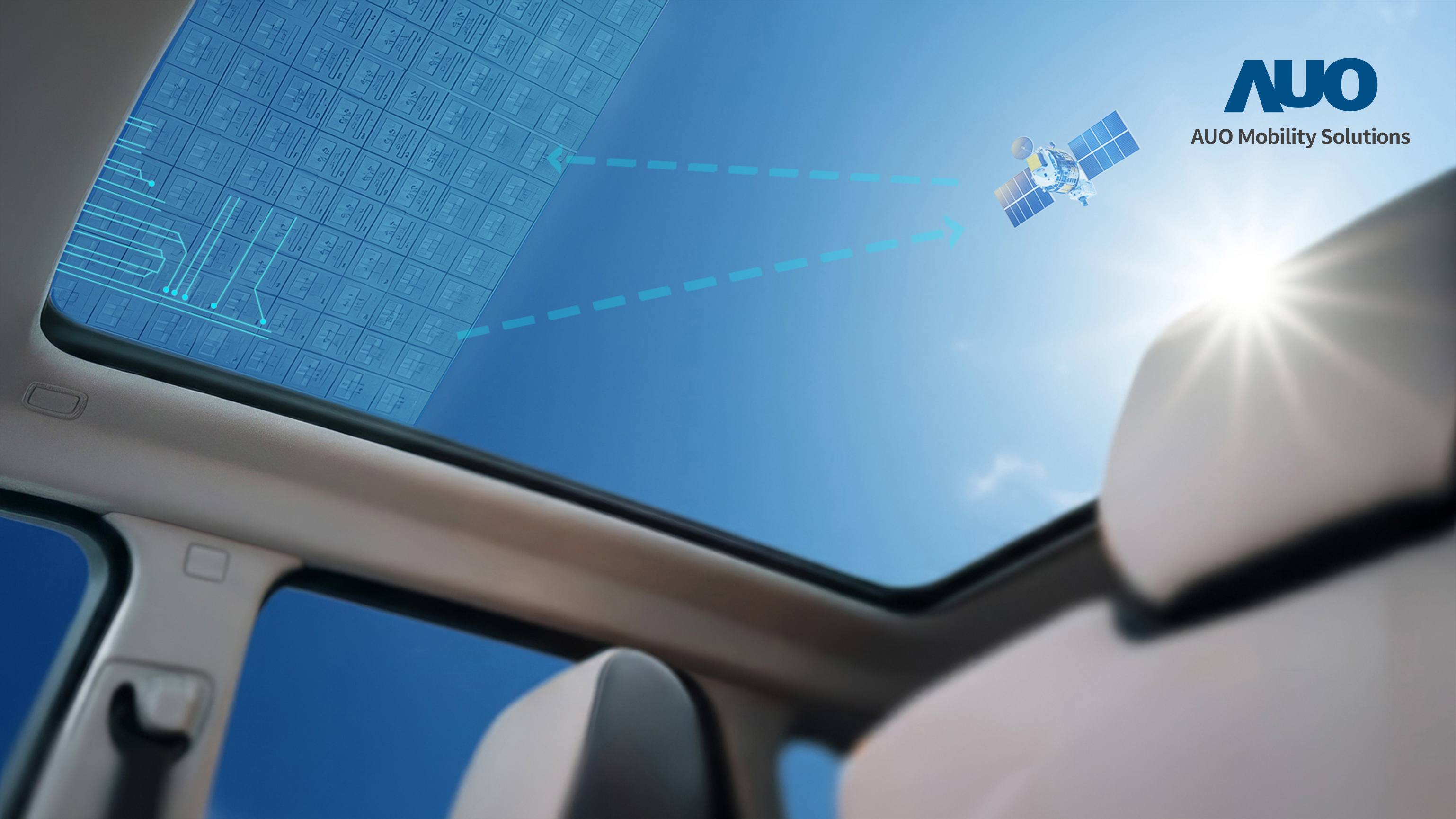 jinnian金年会智慧行动携手伙伴公司円通科技，全新发表SatGlass Antenna，将透明的卫星天线隐身于车顶、天窗等结构，透过相控数组天线与低轨卫星高速通讯，实现V2X实时控制、OTA远程更新及购物娱乐等多元功能。